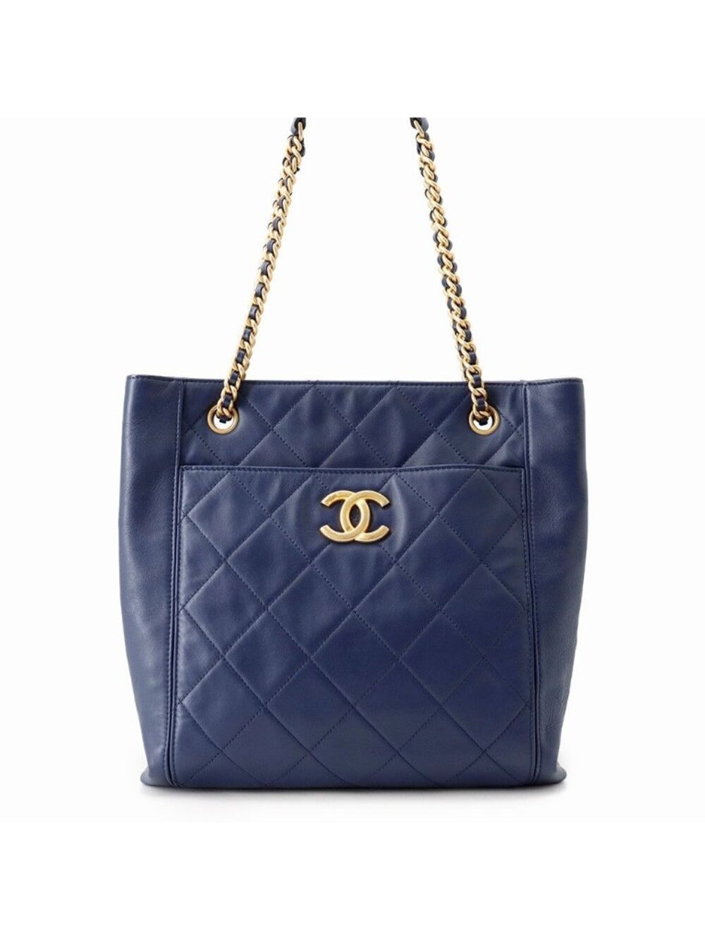 Chanel Chain Tote Bag Quilted Shopping Small CC Logo